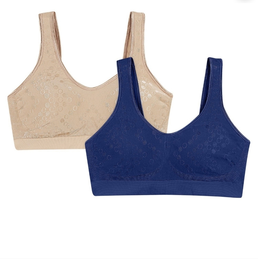 Bali Comfort Revolution Women's 2-Pack Wire-Free Shaping Bra - Navy + Nude NIB